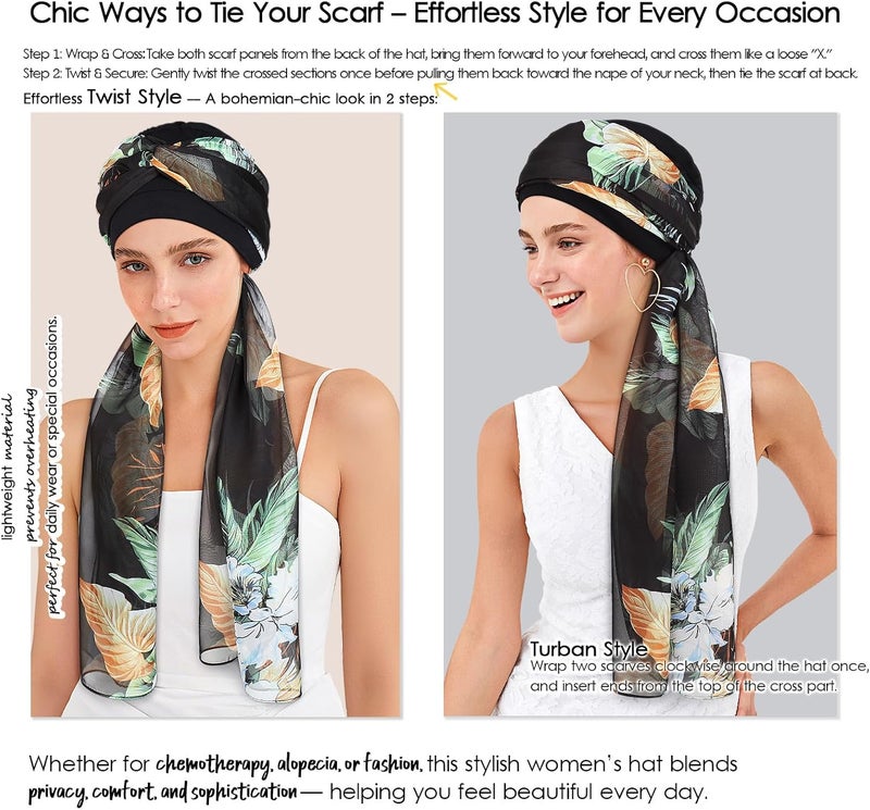 Awefeel Chemo Hats for Women – Extra Long 47" Chiffon Scarf – Soft Cancer Headwear for Hair Loss – Stylish Chemo Caps - Image 5